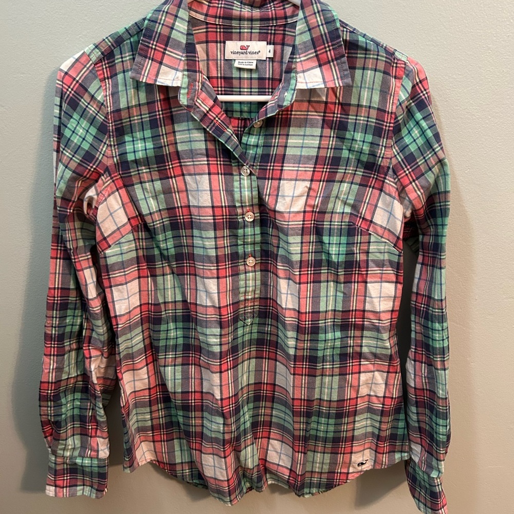 Vineyard Vines Red and Green Plaid Popover Shirt